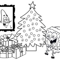 Desenho de Bob Esponja abrindo presentes de Natal para colorir