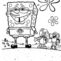 Desenho de Bob Esponja com seus amigos para colorir