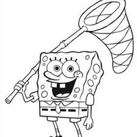 Desenho de Bob Esponja com rede de caça para colorir