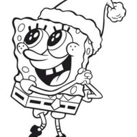 Desenho de Bob Esponja com gorro do Papai Noel para colorir