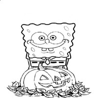 Desenho de Bob Esponja e a abóbora do Halloween para colorir