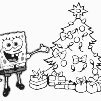 Desenho de Bob Esponja e árvore de Natal para colorir