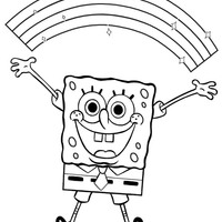 Desenho de Bob Esponja e arco-íris para colorir