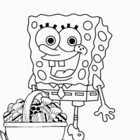 Desenho de Bob Esponja e cesta de ovos de Páscoa para colorir