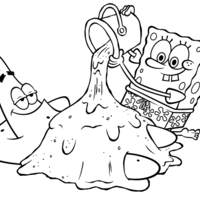 Desenho de Bob Esponja e Patrick brincando na areia para colorir