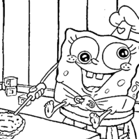 Desenho de Bob Esponja fazendo hamburguer para colorir