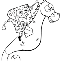 Desenho de Bob Esponja matando um cavalo marinho para colorir