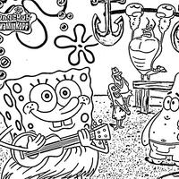 Desenho de Bob Esponja tocando violão para colorir