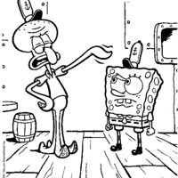 Desenho de Lula Molusco discutindo com Bob Esponja para colorir