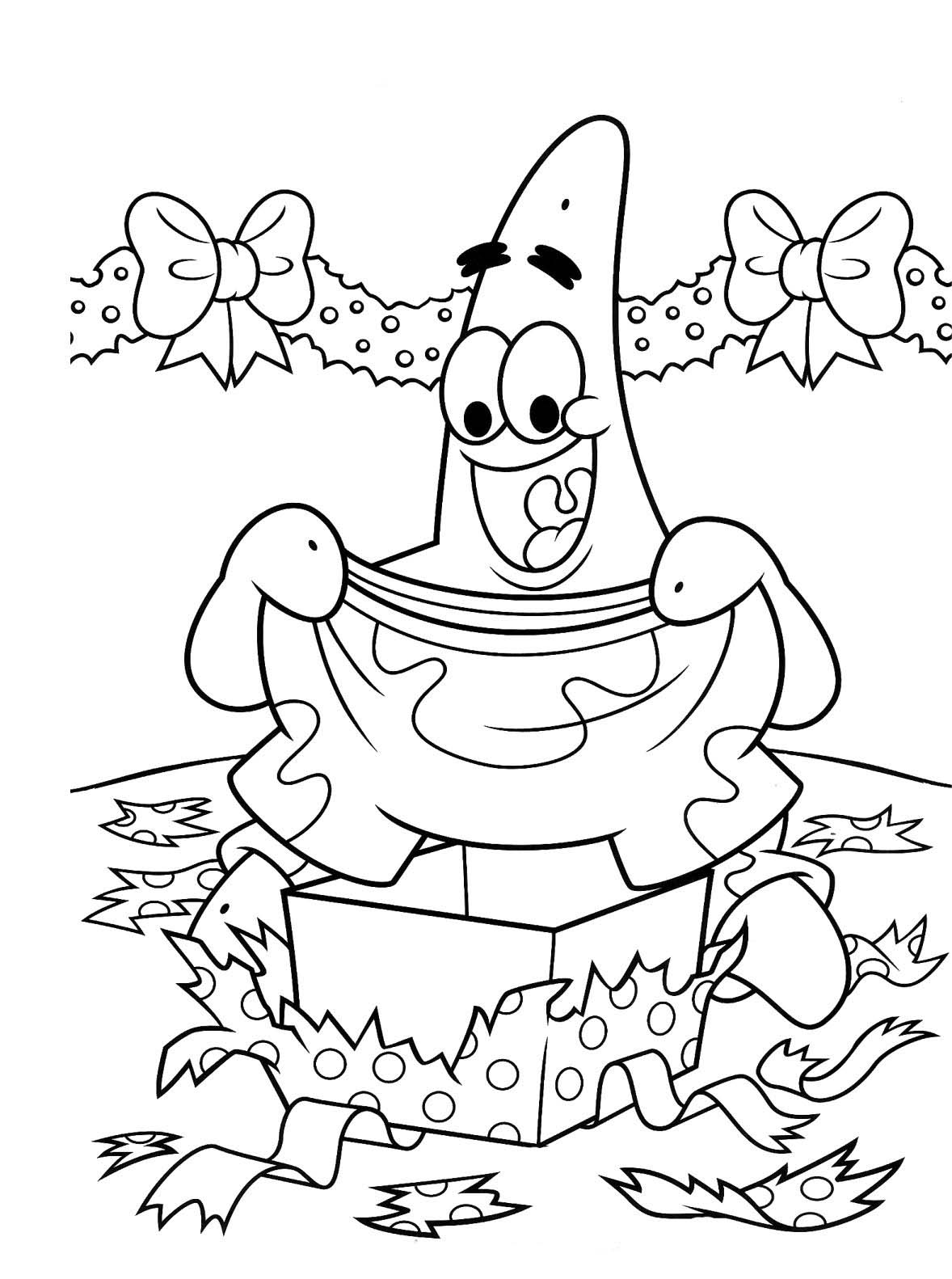 Desenho de Patrick Estrela abrindo presente de Natal para colorir -  Tudodesenhos