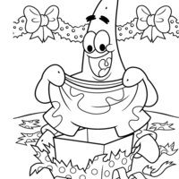 Desenho de Patrick Estrela abrindo presente de Natal para colorir