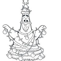 Desenho de Patrício Estrela vestido de árvore de Natal para colorir