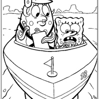 Desenho de Senhora Puff e Bob Esponja no barco para colorir