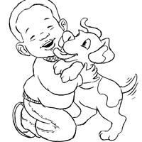 Desenho de Menino brincando com cãozinho para colorir