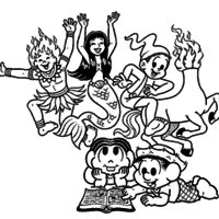 Desenho de Monica e personagens do folclore brasileiro para colorir