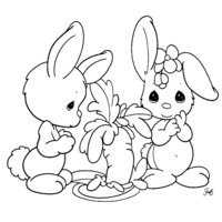Desenho de Coelhinhos comendo cenoura para colorir