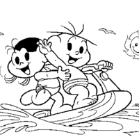 Desenho de Cebolinha e Magali surfando para colorir