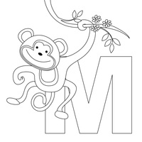 Desenho de Letra M de macaco para colorir