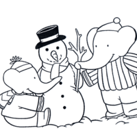 Desenho de Babar e seu filho no Natal para colorir