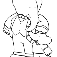 Desenho de Babar e seu filho para colorir