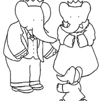 Desenho de Babar e sua família para colorir