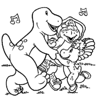 Desenho de Barney e seus amigos brincando de roda para colorir