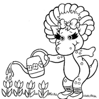 Desenho de Baby Bop regando flores para colorir