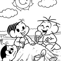 Desenho de Turma da Monica brincando na praia para colorir