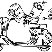 Desenho de Minions andando de moto para colorir