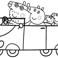 Desenho de Família Pig no carro para colorir