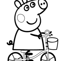 Desenho de Peppa Pig andando de bicicleta para colorir