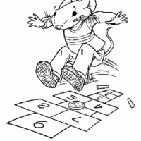 Desenho de Stuart Little pulando amarelinha para colorir