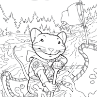 Desenho de Stuart Little na canoa para colorir