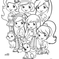 Desenho de Moranguinho e suas amigas para colorir