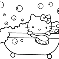 Desenho de Hello Kitty tomando banho para colorir