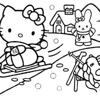 Desenho de Hello Kitty esquiando na neve para colorir