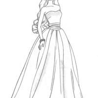 Desenho de Barbie e vestido de noiva para colorir