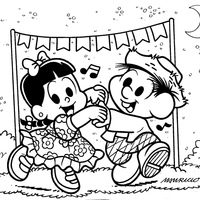 Desenho de Chico Bento e Rosinha dançando quadrilha para colorir