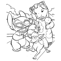 Desenho de Lilo e Stitch conversando com carneirinho para colorir