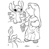 Desenho de Lilo e Stitch conversando para colorir
