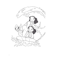 Desenho de Lilo, Stitch e Nani surfando para colorir