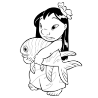 Desenho de Lilo segurando peixe para colorir