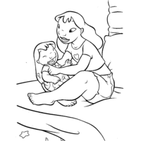 Desenho de Nani abraçando Lilo para colorir