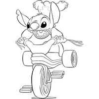 Desenho de Stitch no triciclo para colorir