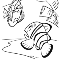 Desenho de Nemo ajudando amiga Dory para colorir