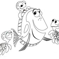 Desenho de Dory e tartarugas marinhas para colorir