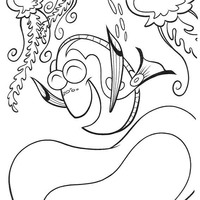Desenho de Dory passeando no oceano para colorir