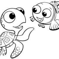Desenho de Nemo conversando com a tartaruga para colorir