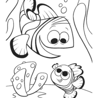 Desenho de Nemo conversando com seu pai para colorir
