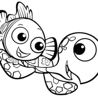 Desenho de Nemo e Crush para colorir